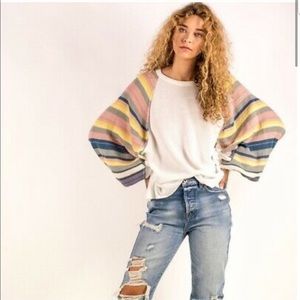 Free People Rainbow Puff Sleeve Sweater ✨💛